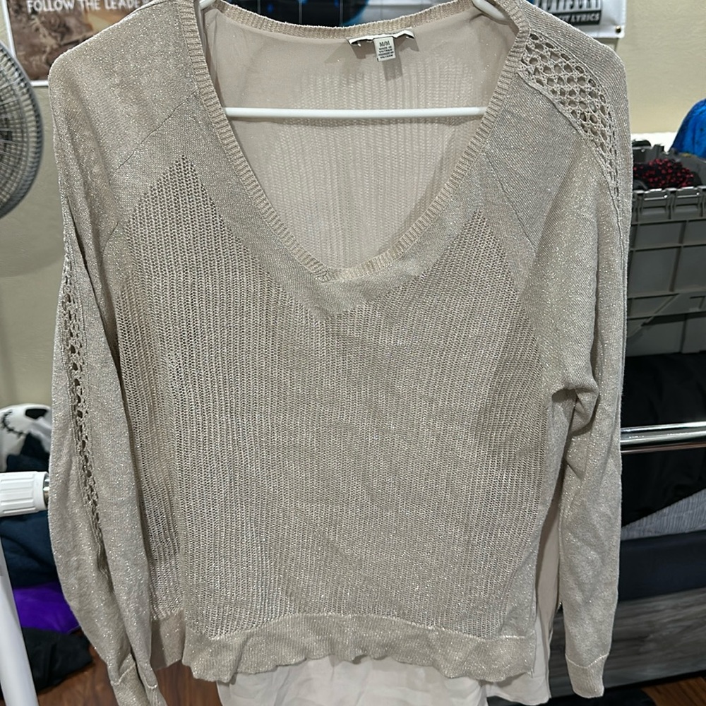 Women’s light brown/tan sparkling blouse by Lucky Brand size M